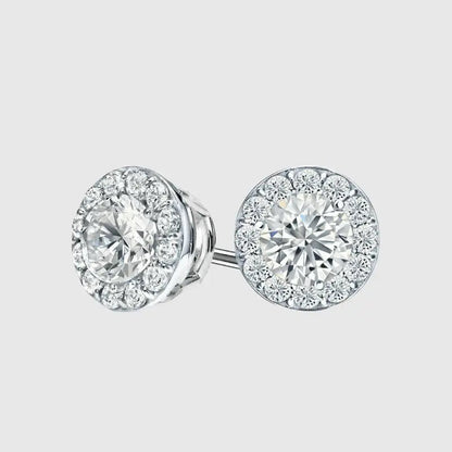 Puces d'Oreilles Halo 2.4CTW Or Blanc Vermeil