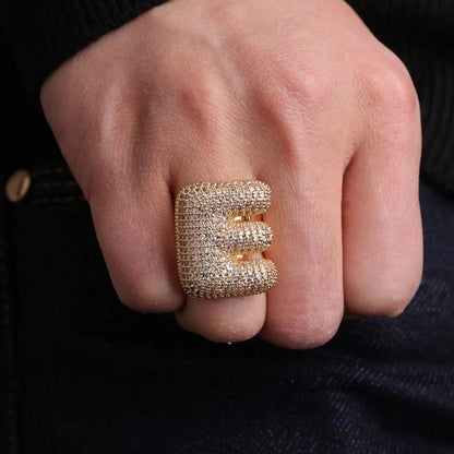 Bague Lettre Initiale A-Z Personnalisée Glacée