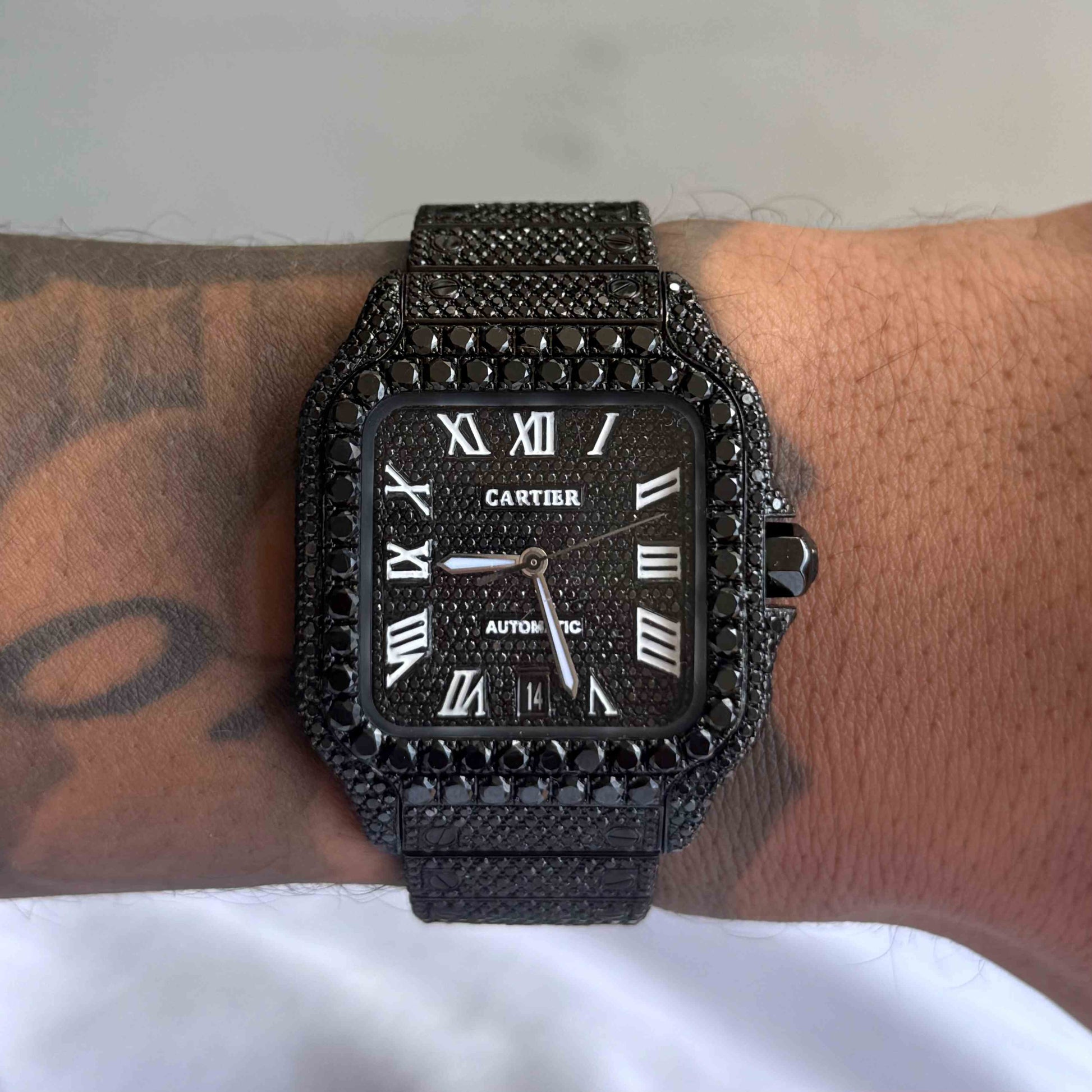 Montre Diamant 40mm - Diamants Noirs - Cadran Romain