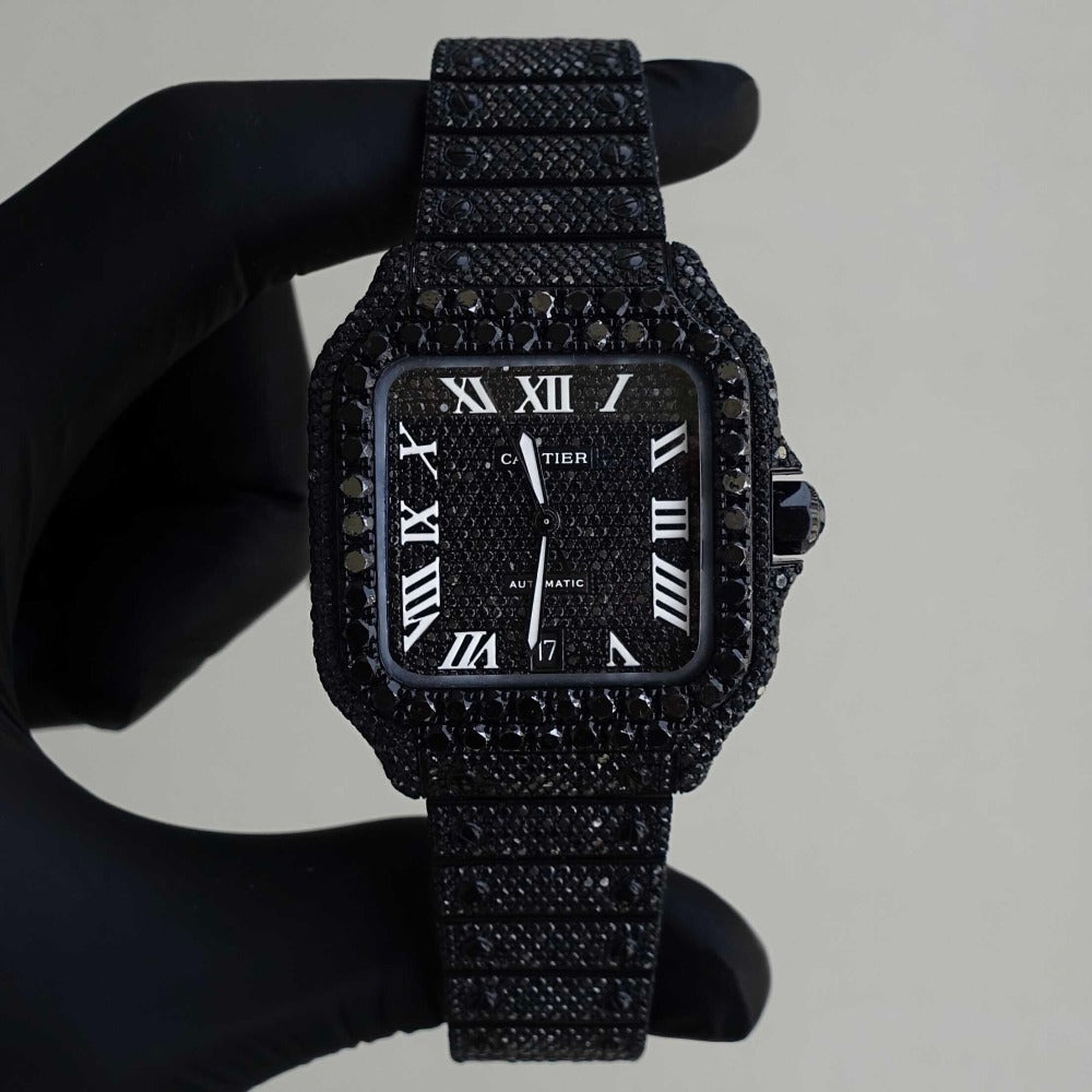Montre Diamant 40mm - Diamants Noirs - Cadran Romain