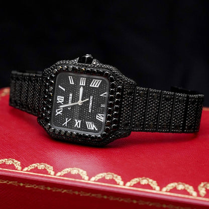 Montre Diamant 40mm - Diamants Noirs - Cadran Romain