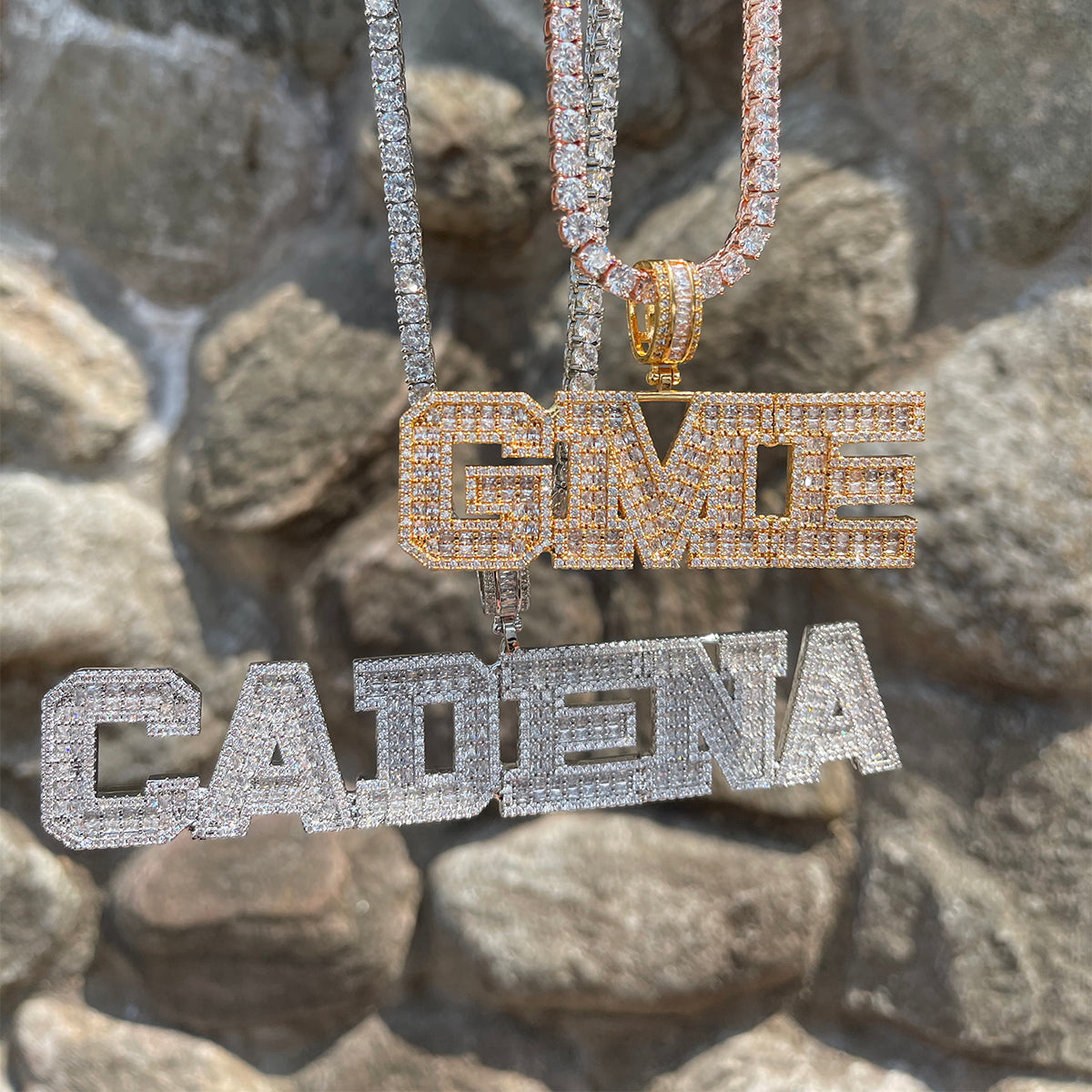 Pendentif Lettre Personnalisée Baguette VVS - Or Blanc