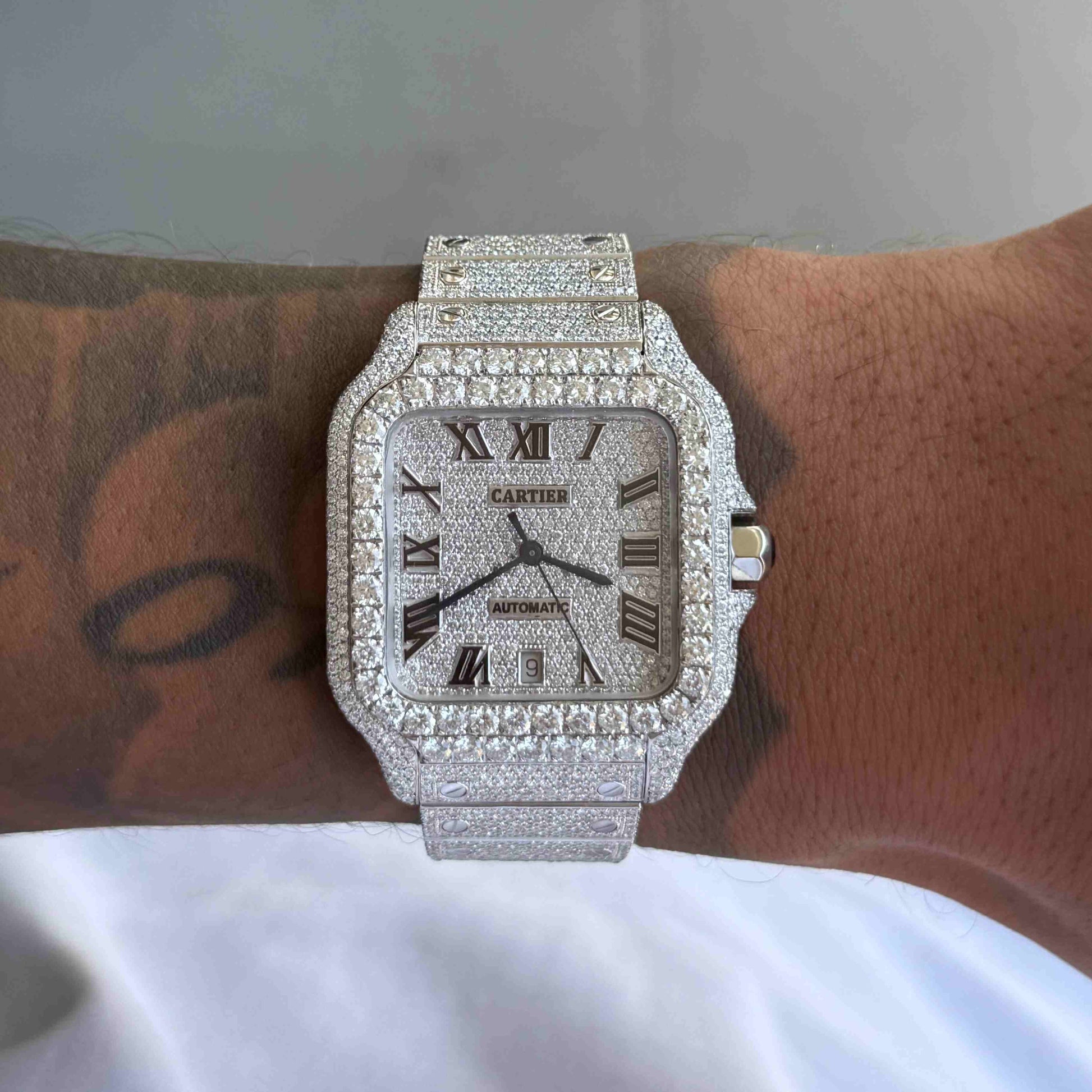 Montre Diamant 40mm - Acier Inoxydable - Cadran Romain - Lunette Gros Diamants