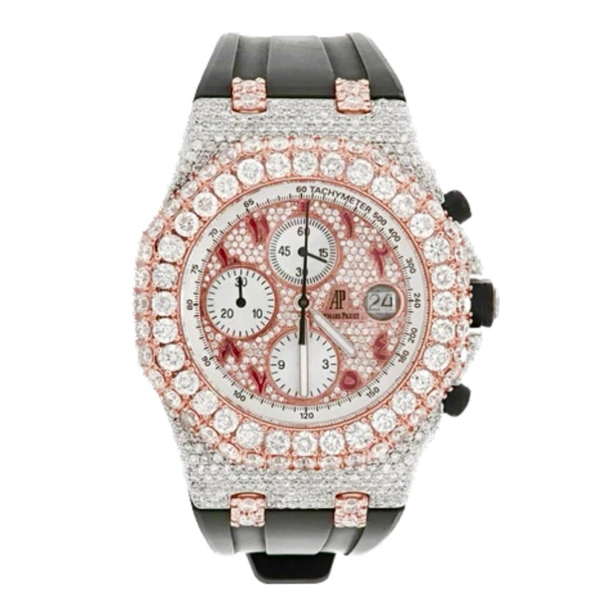 Montre Chronographe Diamant 42mm - Bicolore Or Rose - Bracelet Caoutchouc