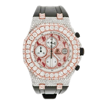 Montre Chronographe Diamant 42mm - Bicolore Or Rose - Bracelet Caoutchouc