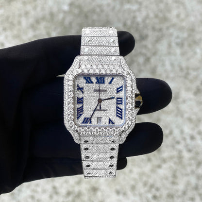 Montre Diamant 40mm - Acier Inoxydable - Cadran Romain - Lunette Gros Diamants