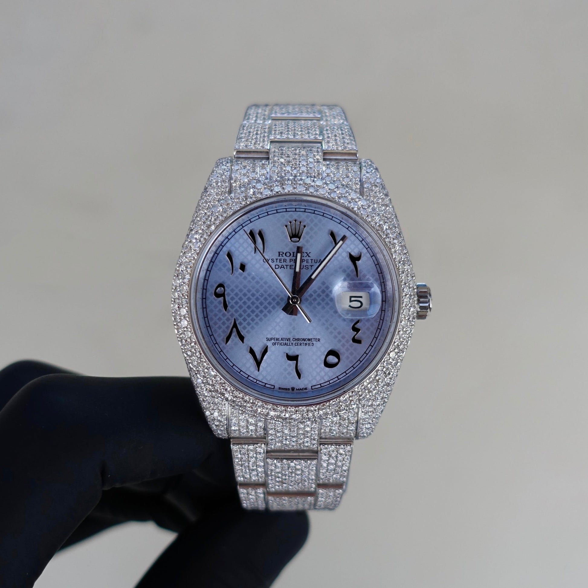 Montre Diamant 41mm - Acier Inoxydable - Cadran Arabe Personnalisé