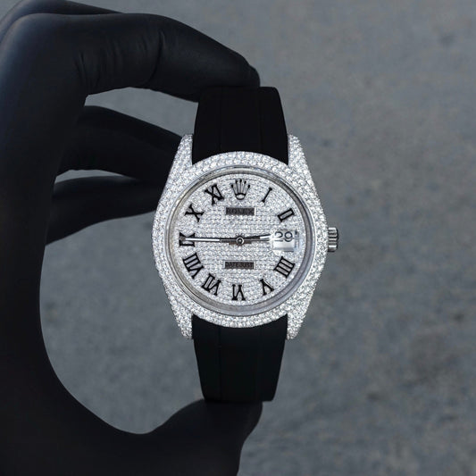 Montre Diamant 41mm - Bracelet Caoutchouc - Cadran Romain