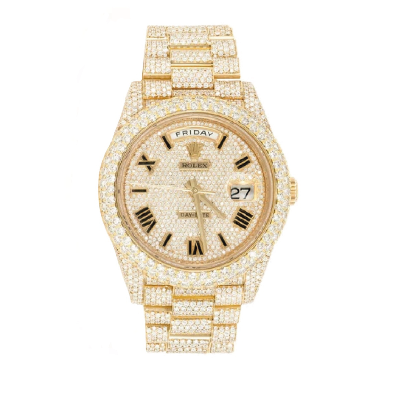 Montre Sertie de Diamants 40mm - Or Jaune 18k - Cadran Romain