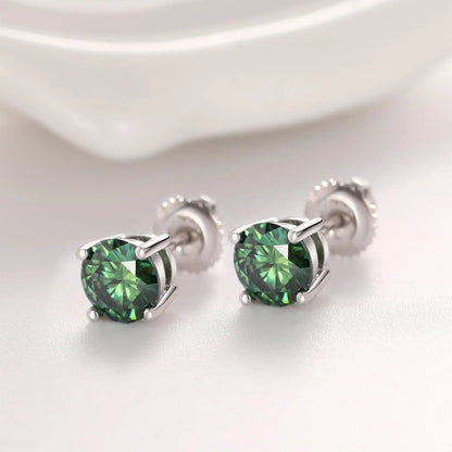 Boucles d'Oreilles Rondes Vertes 1CT - Vermeil Or Blanc