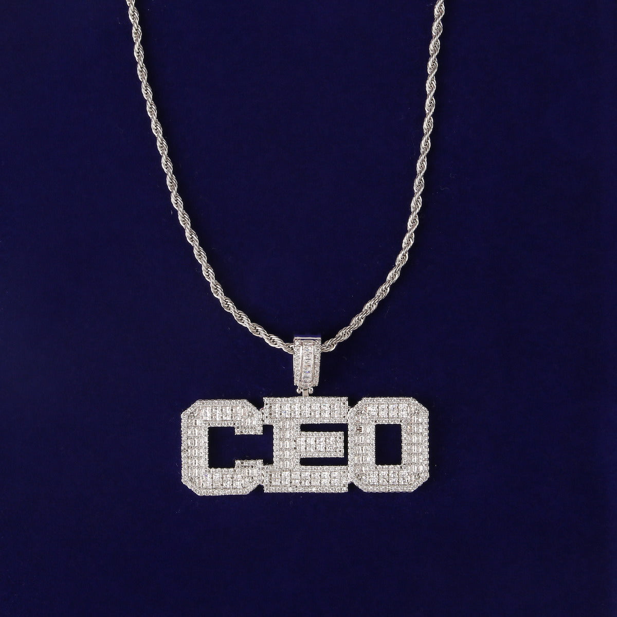Pendentif Lettre Personnalisée Baguette VVS - Or Blanc