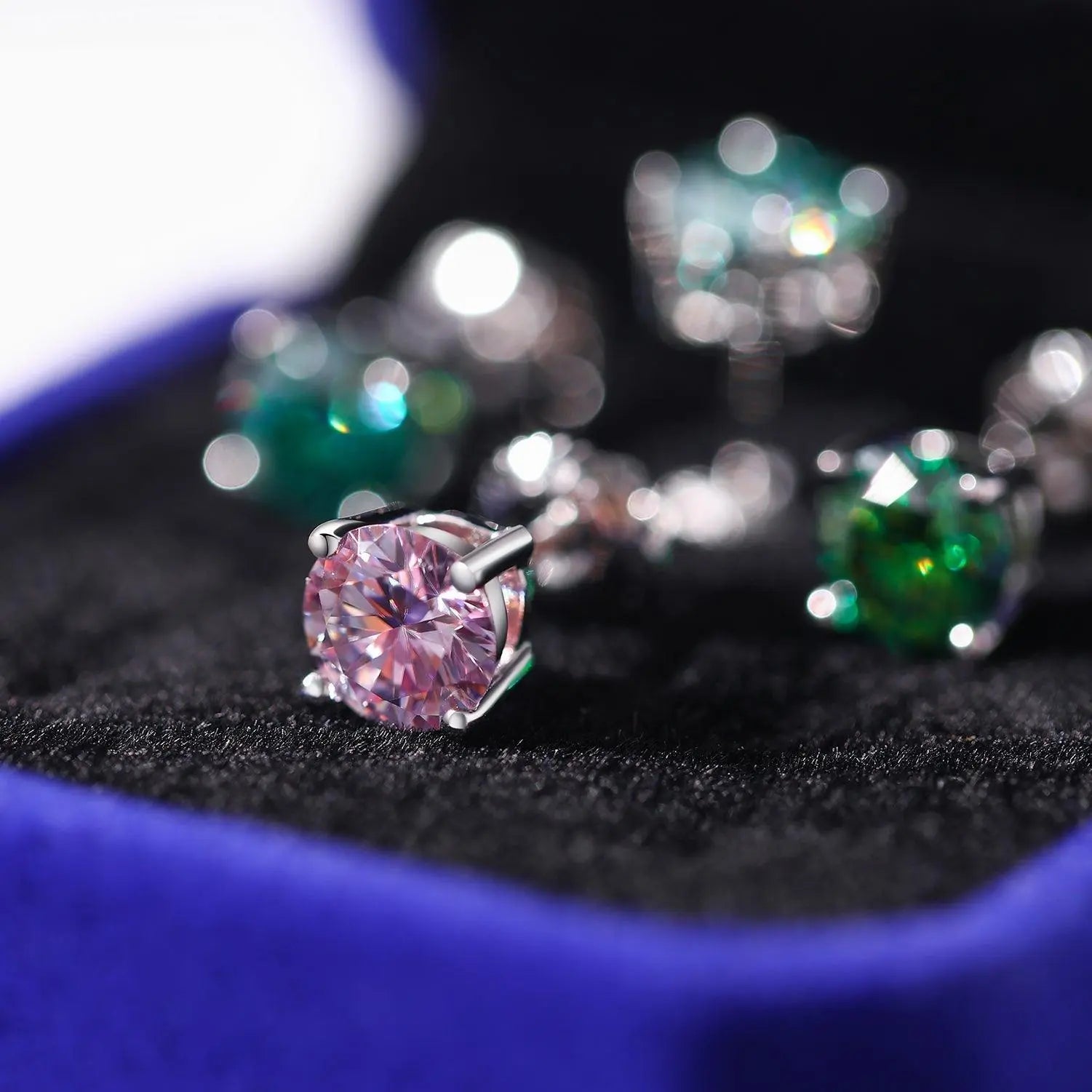 Boucles d'Oreilles Rondes Roses 1CT - Vermeil Or Blanc