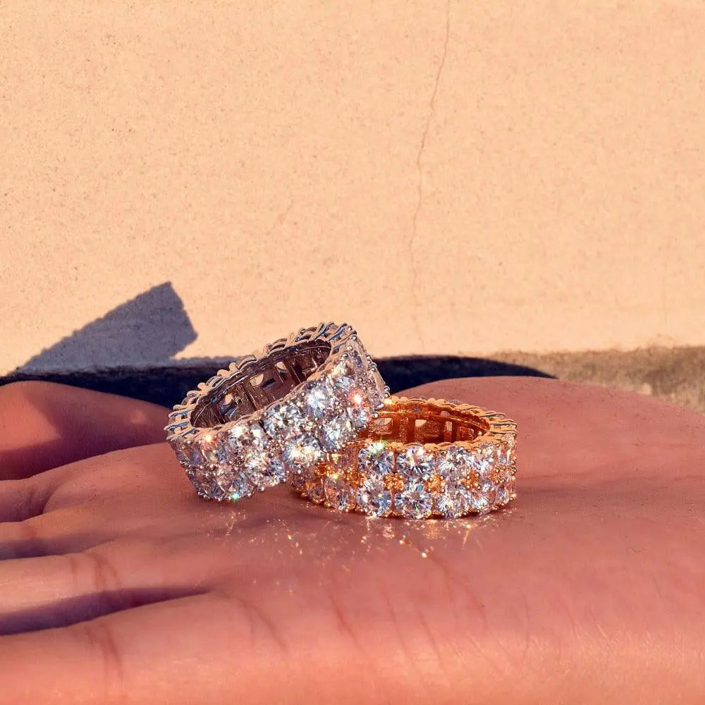 Bague Tennis Solitaire Deux Rangs Glacée