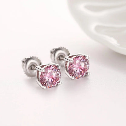 Boucles d'Oreilles Rondes Roses 1CT - Vermeil Or Blanc