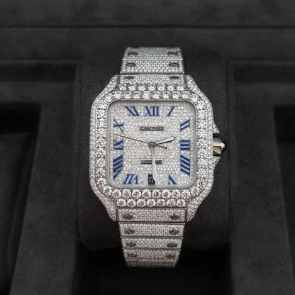 Montre Diamant 40mm - Acier Inoxydable - Cadran Romain - Lunette Gros Diamants