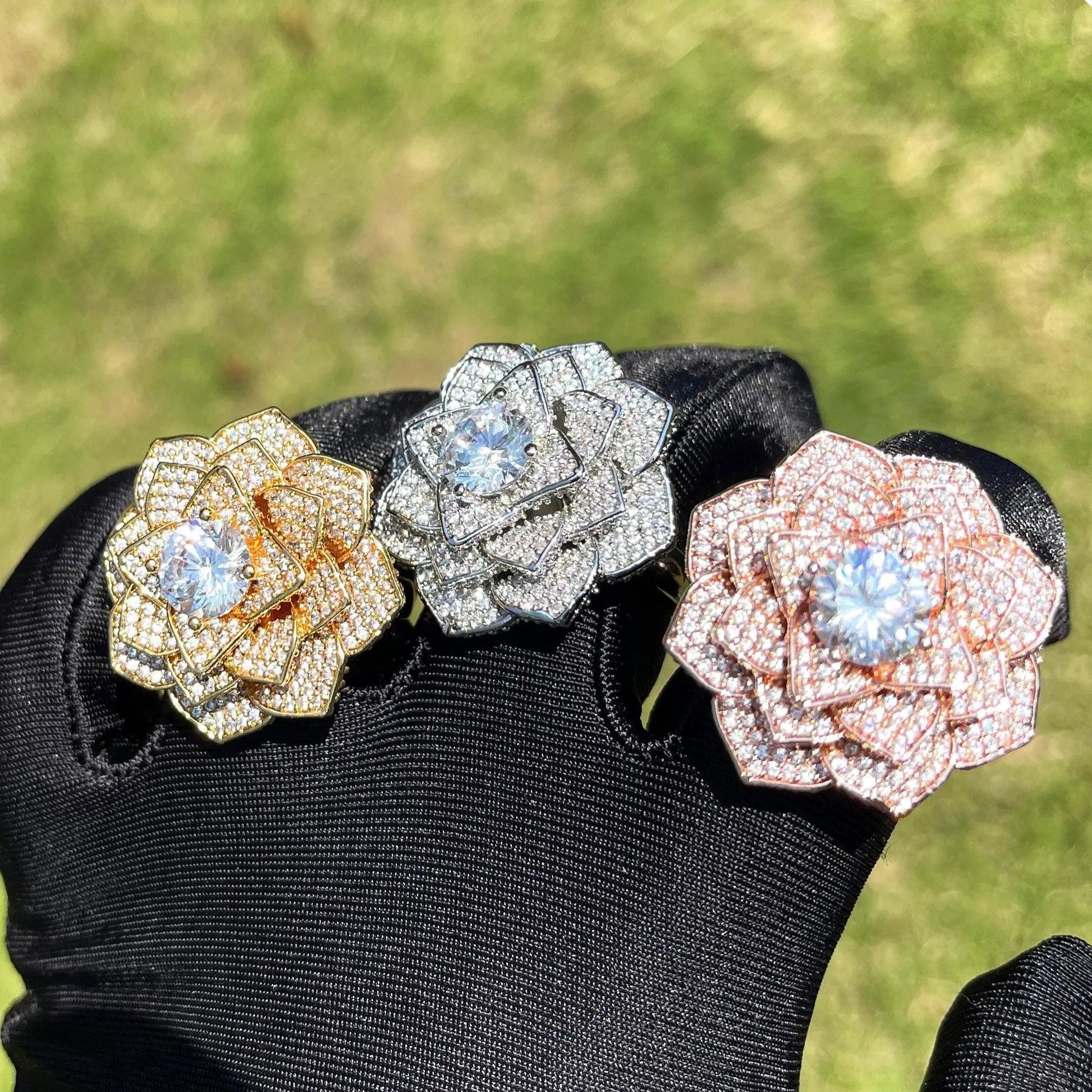 Bague Fleur Rose Glacée