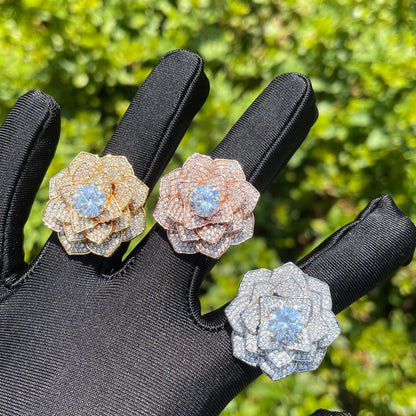 Bague Fleur Rose Glacée