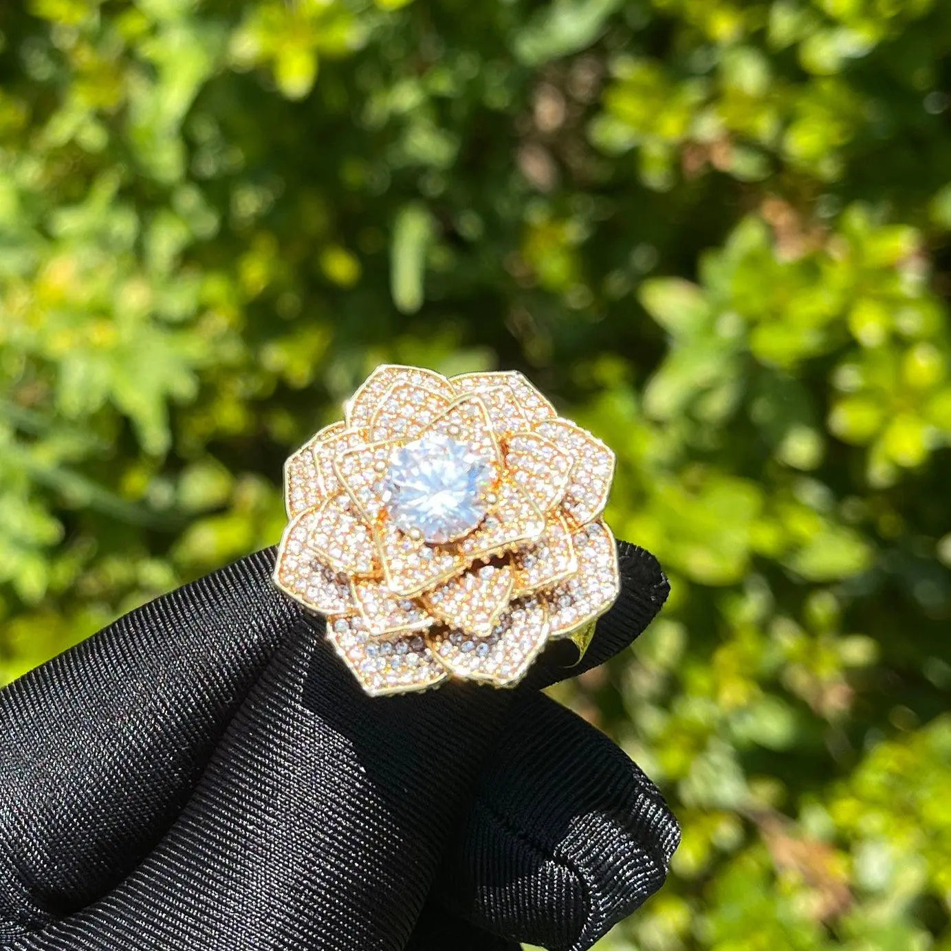 Bague Fleur Rose Glacée
