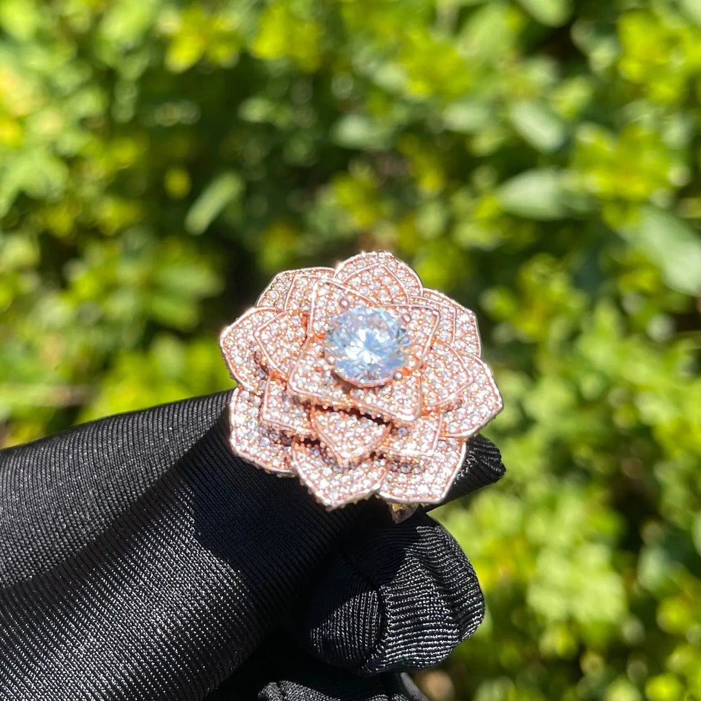 Bague Fleur Rose Glacée
