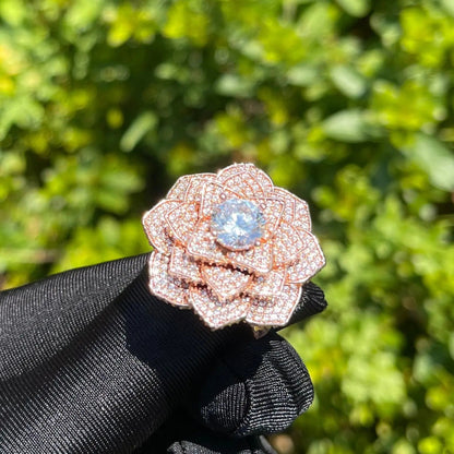 Bague Fleur Rose Glacée