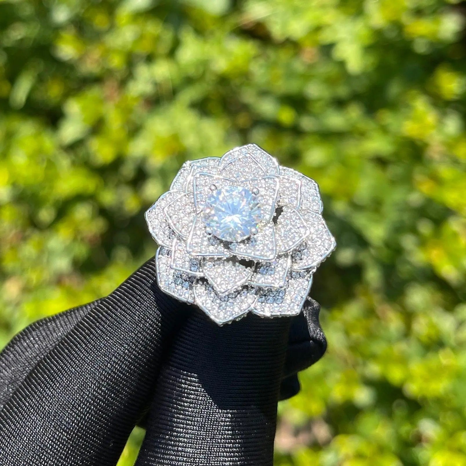 Bague Fleur Rose Glacée