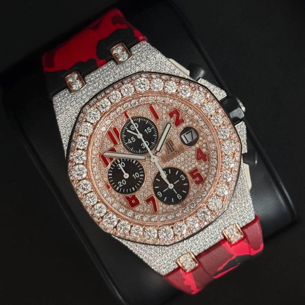 Montre Chronographe Diamant 42mm - Bicolore Or Rose - Bracelet Caoutchouc