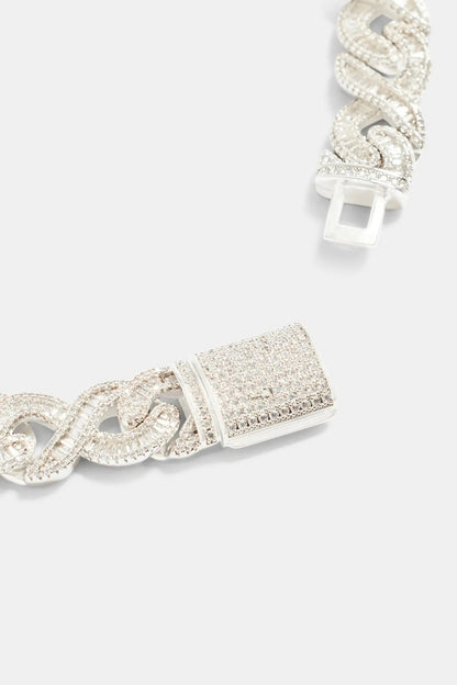 Chaîne Baguette 15mm Infini Glacée - Or Blanc