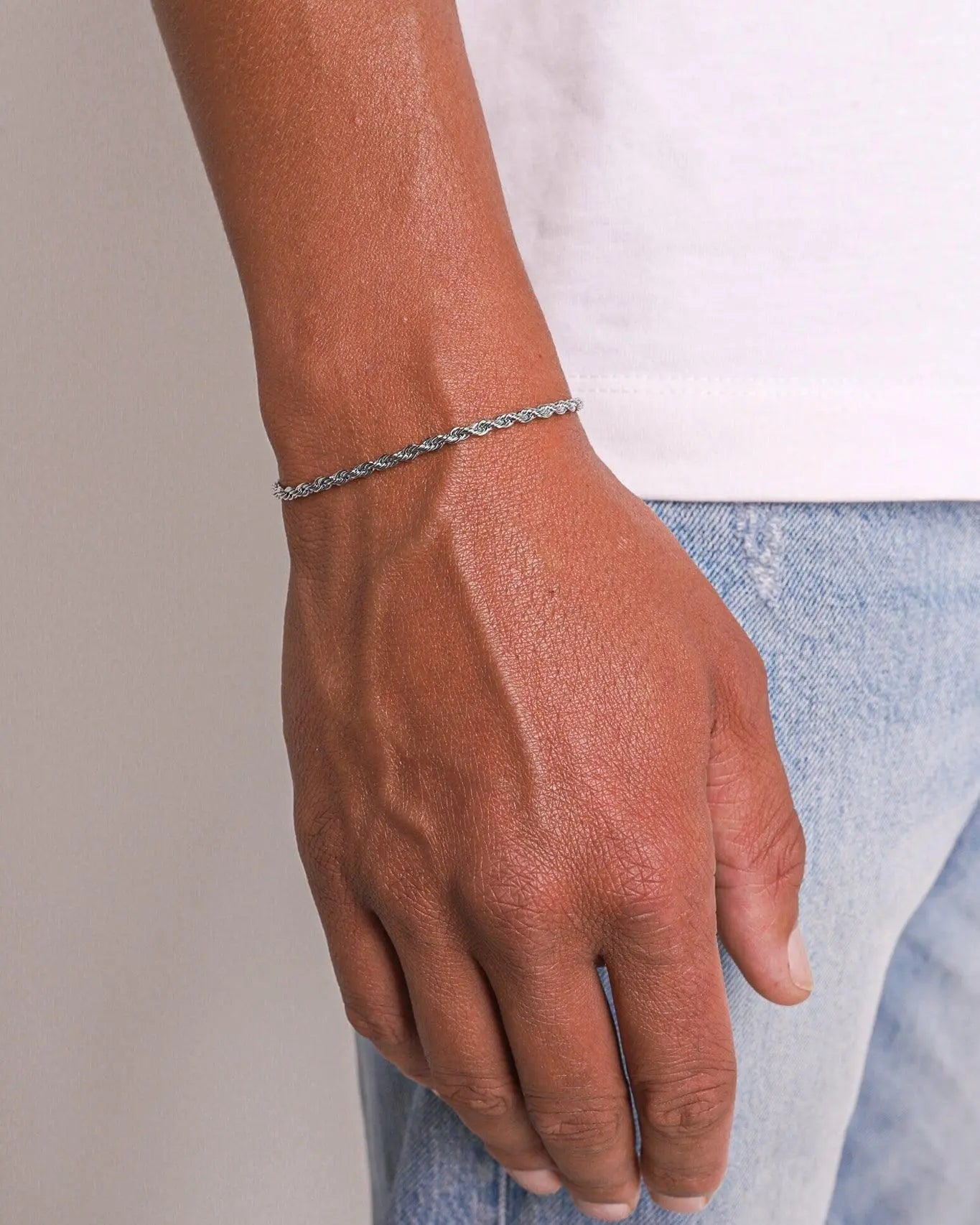 Bracelet Maille Corde 3mm - Or Blanc