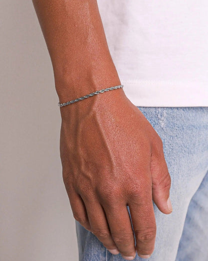 Bracelet Maille Corde 3mm - Or Blanc