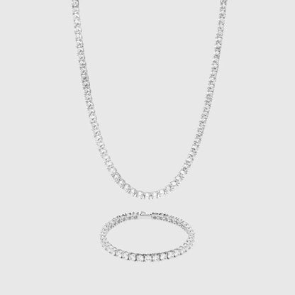 Ensemble Chaîne Tennis + Bracelet 5mm Or Blanc