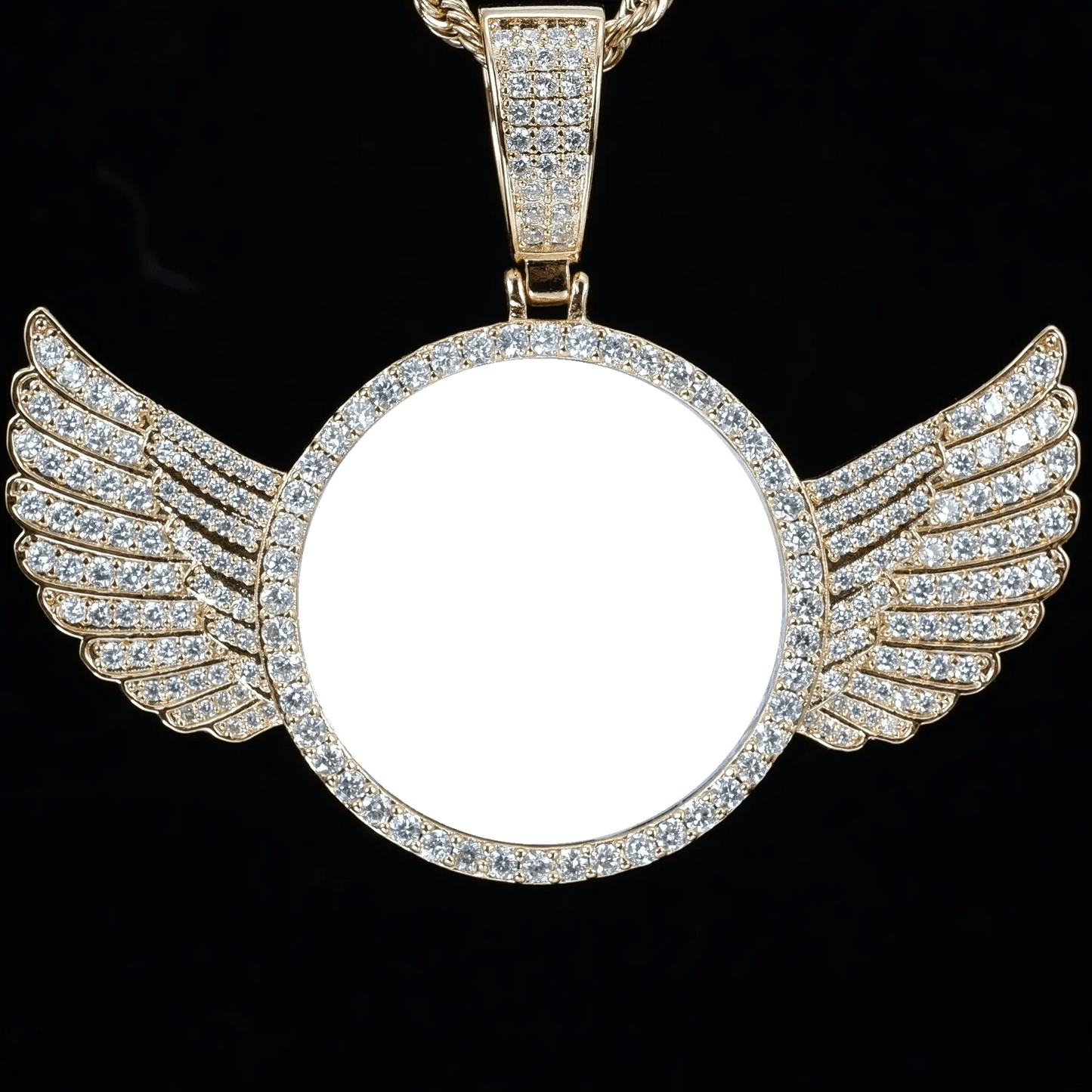 Pendentif Photo Ailes Personnalisé - Or Blanc