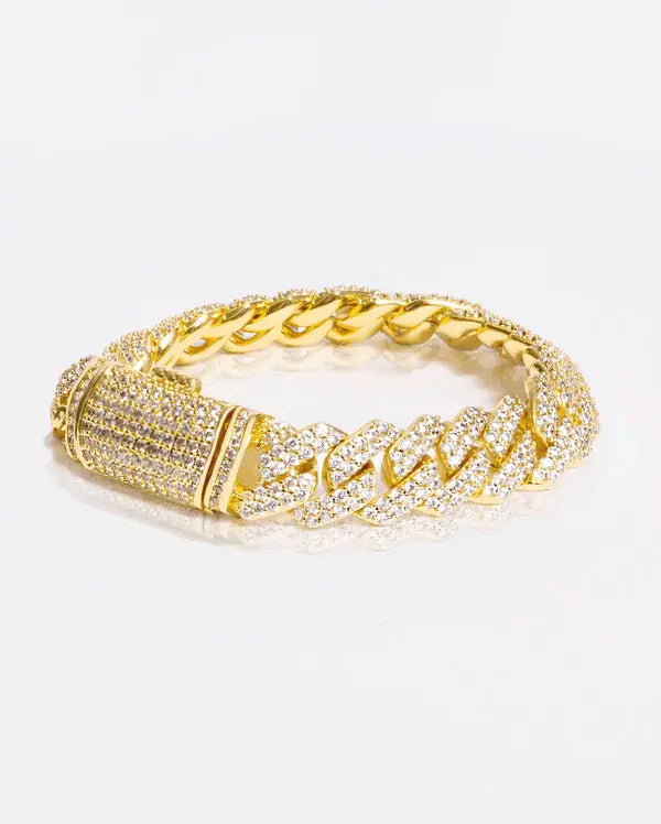Bracelet Maille Cubaine Glacé 14MM Or