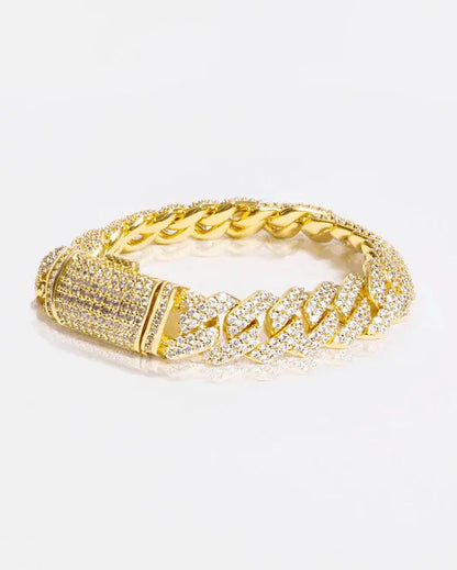 Bracelet Maille Cubaine Glacé 14MM Or