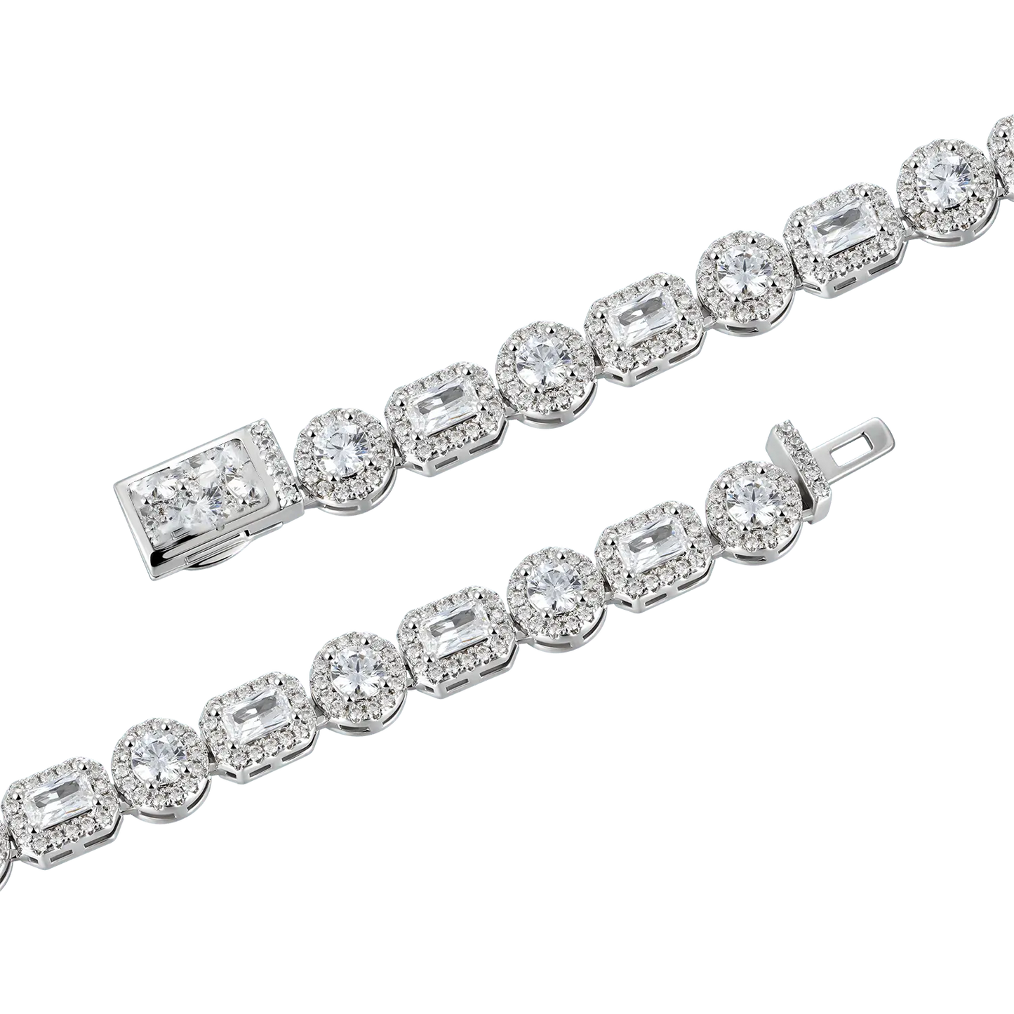 Chaîne Tennis 8mm Taille Émeraude Mixte en Grappe - Or Blanc