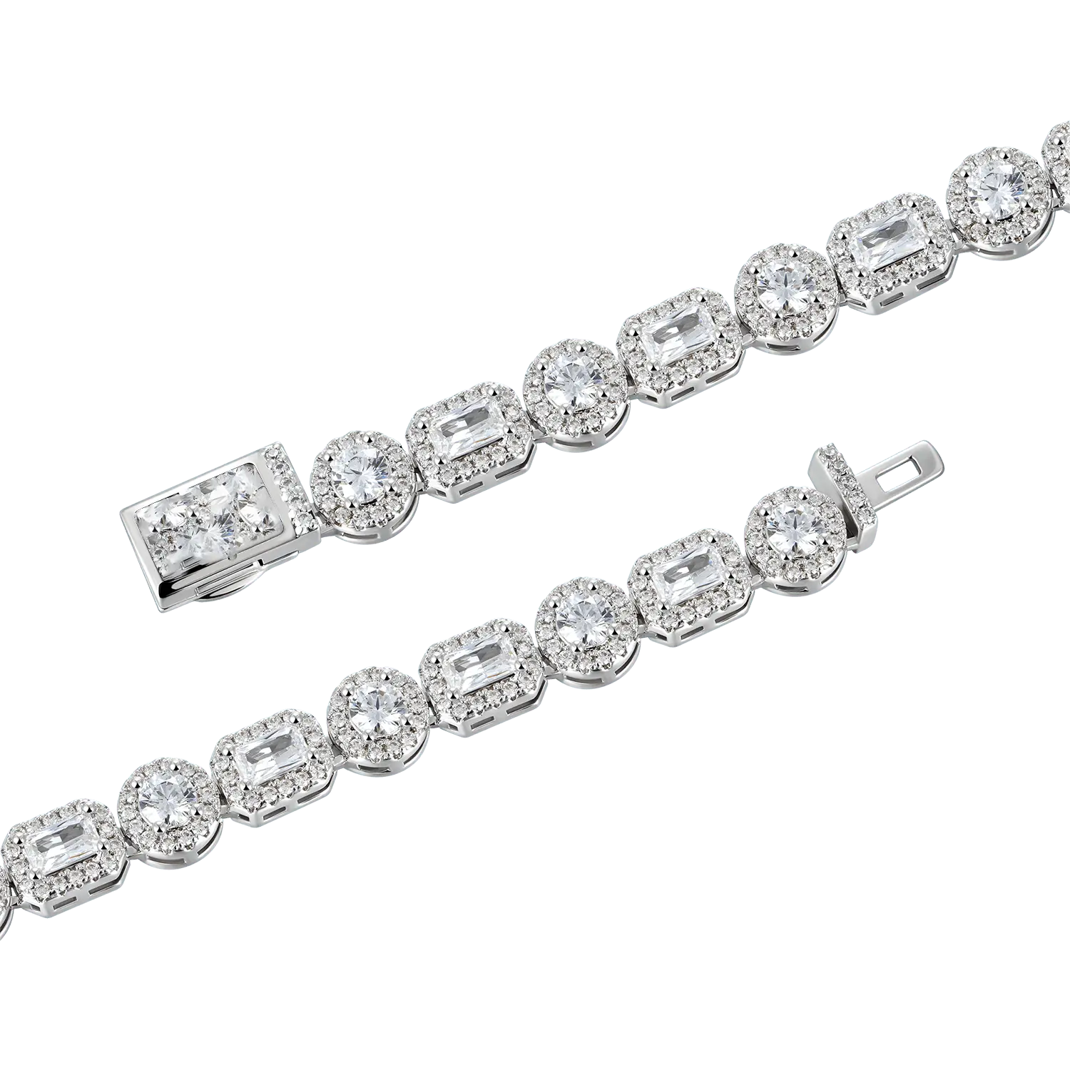 Chaîne Tennis 8mm Taille Émeraude Mixte en Grappe - Or Blanc