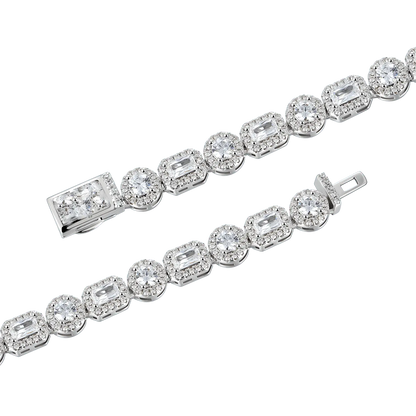 Chaîne Tennis 8mm Taille Émeraude Mixte en Grappe - Or Blanc