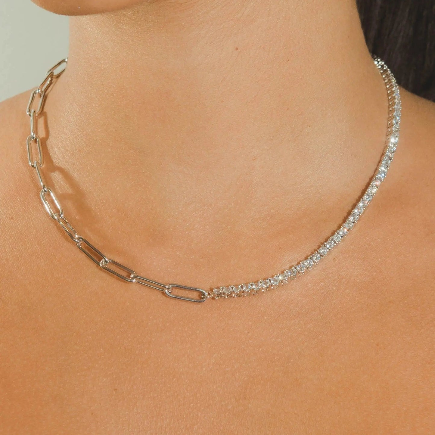 Collier Moitié Tennis Moitié Hermès - Or Blanc