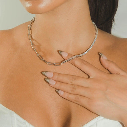 Collier Moitié Tennis Moitié Hermès - Or Blanc