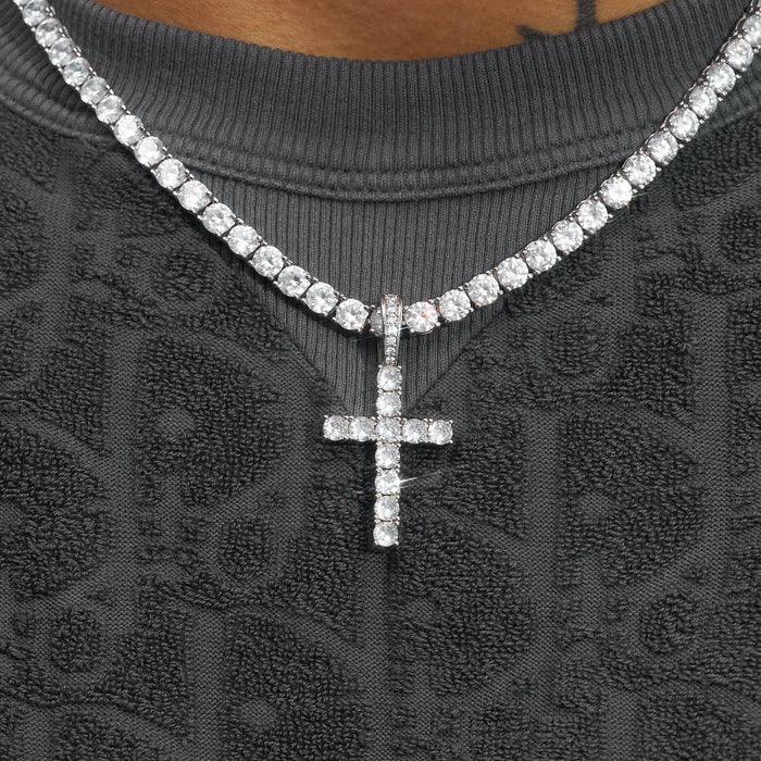 Pendentif Croix Glacé + Chaîne Tennis 4MM
