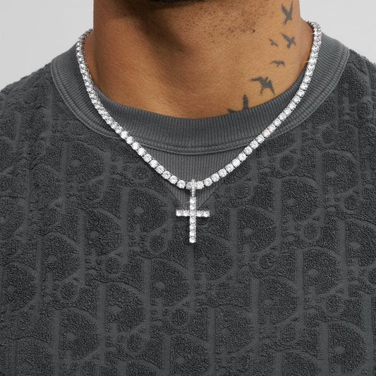 Pendentif Croix Glacé + Chaîne Tennis 4MM
