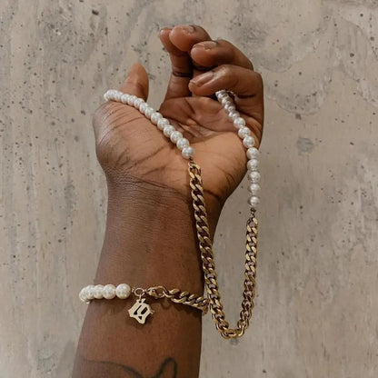 Bracelet Cubain Perle - Or Blanc