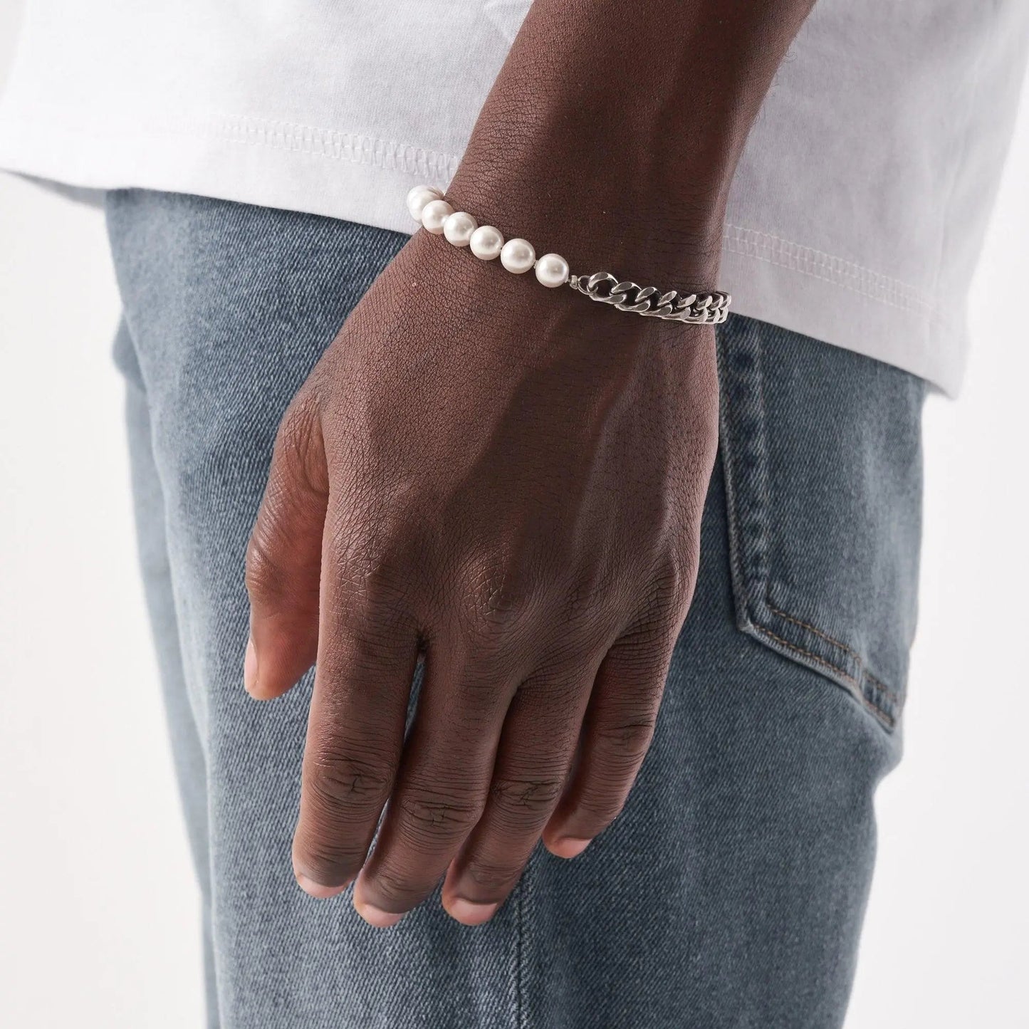 Bracelet Cubain Perle - Or Blanc