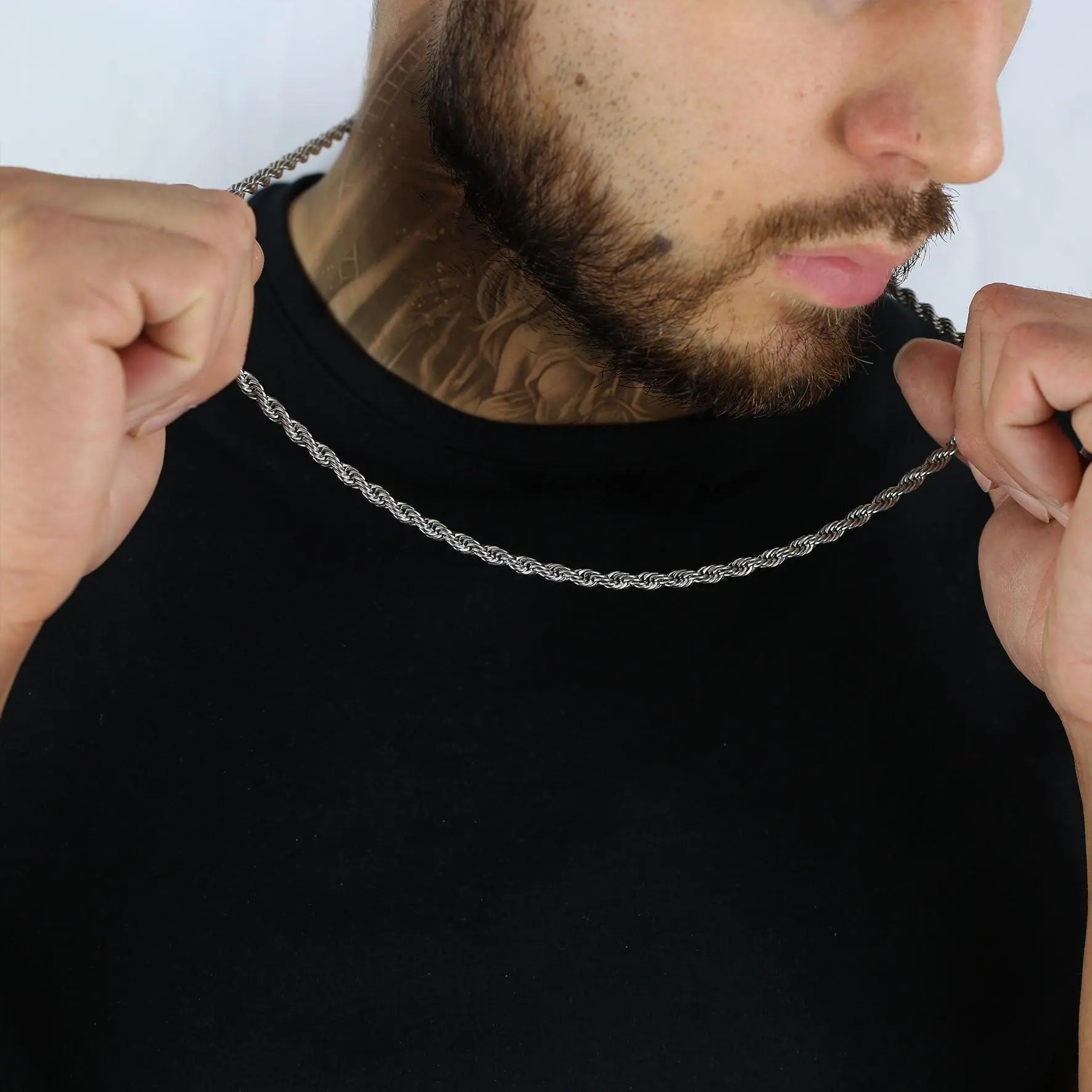 Chaîne Maille Corde 5mm Or Blanc