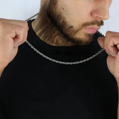 Chaîne Maille Corde 5mm Or Blanc