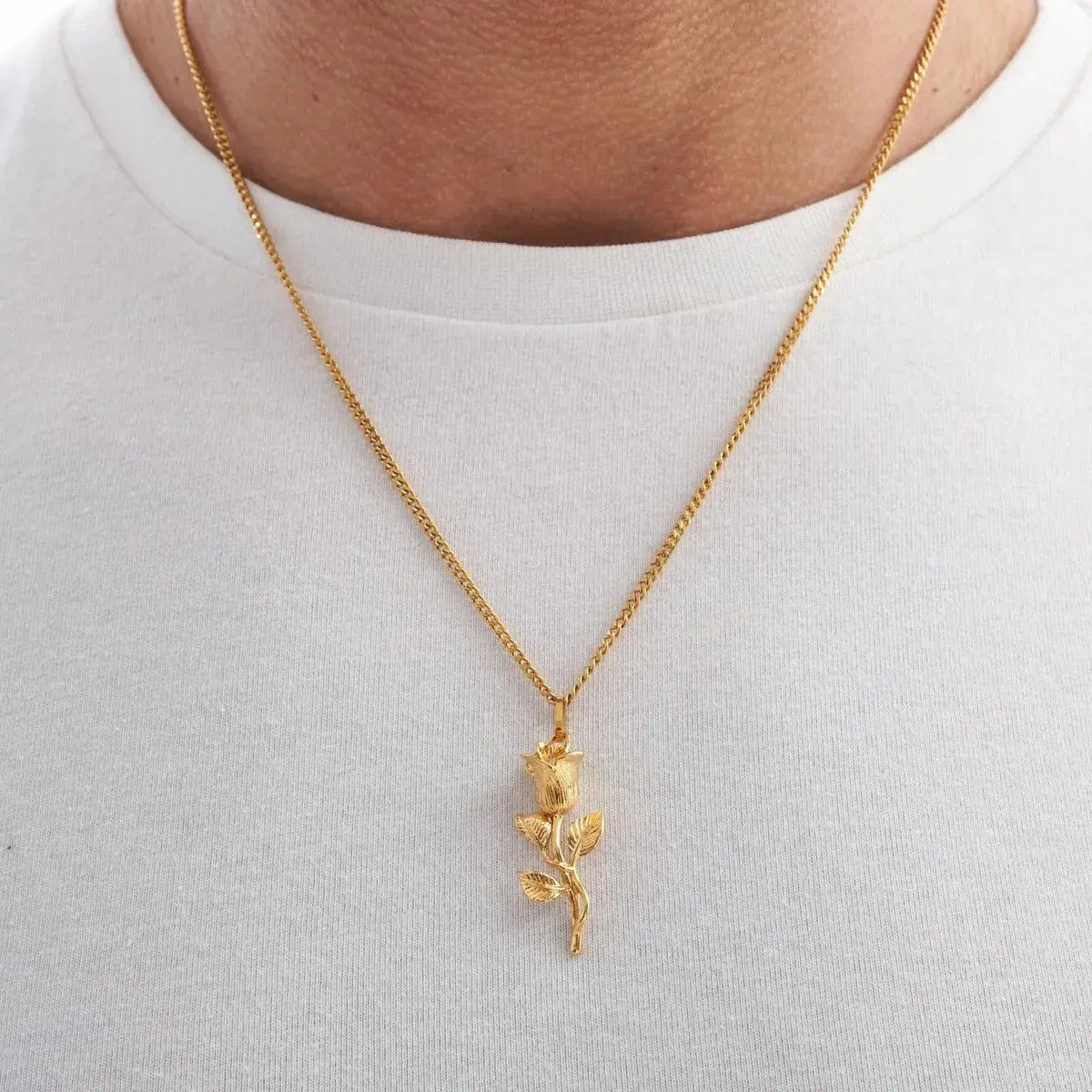 Pendentif Rose + Chaîne Maille Cubaine Micro