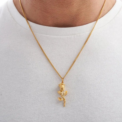 Pendentif Rose + Chaîne Maille Cubaine Micro