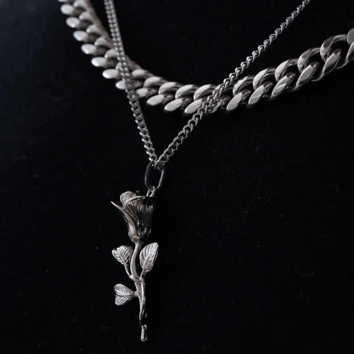 Pendentif Rose + Chaîne Maille Cubaine Micro
