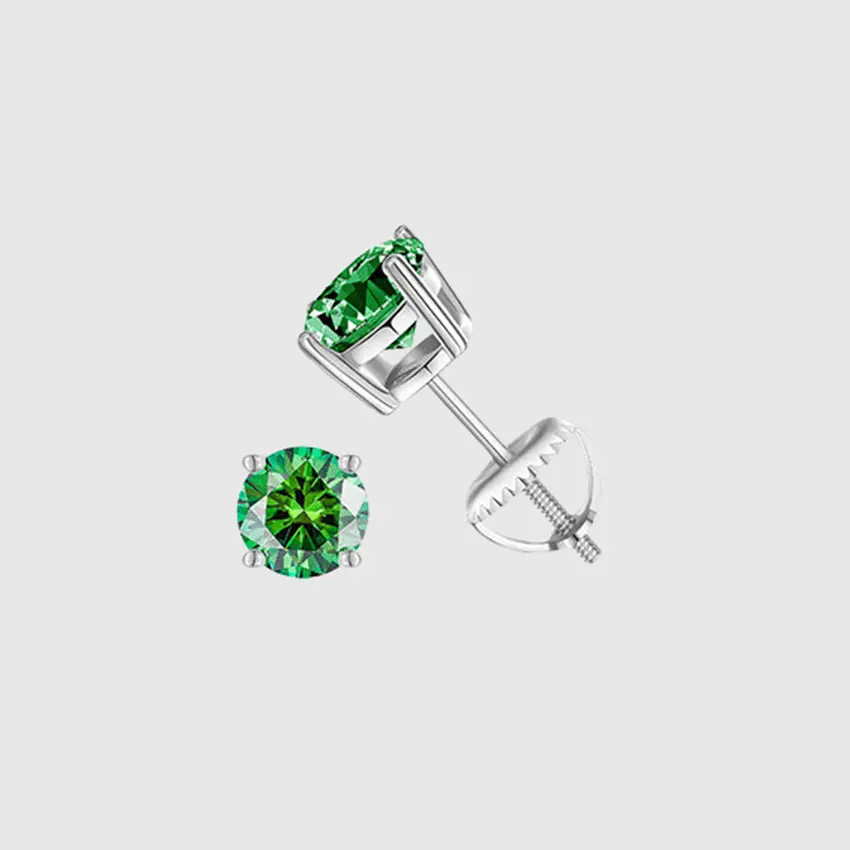 Boucles d'Oreilles Rondes Vertes 1CT - Vermeil Or Blanc