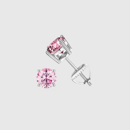 Boucles d'Oreilles Rondes Roses 1CT - Vermeil Or Blanc