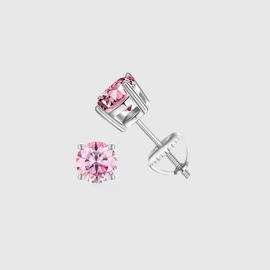 Boucles d'Oreilles Rondes Roses 1CT - Vermeil Or Blanc